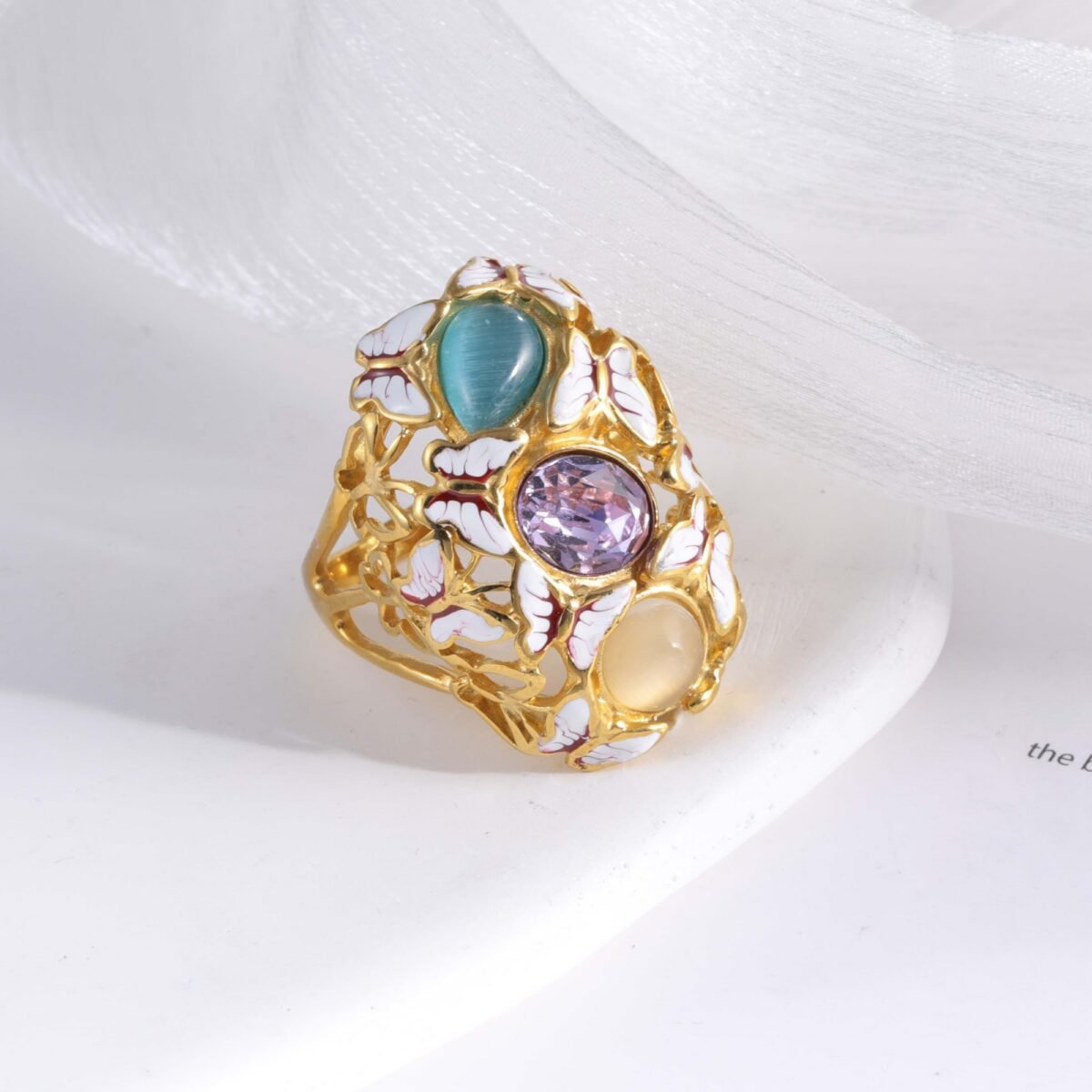 Creative Stainless Steel Gemstone Decorative Ring Women's Ring | G004474 - Image 5