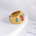 24K Gold-Plated Gem-Set Stainless Steel Unisex Waterproof Ring With Open Opening丨G003334 - Image 5
