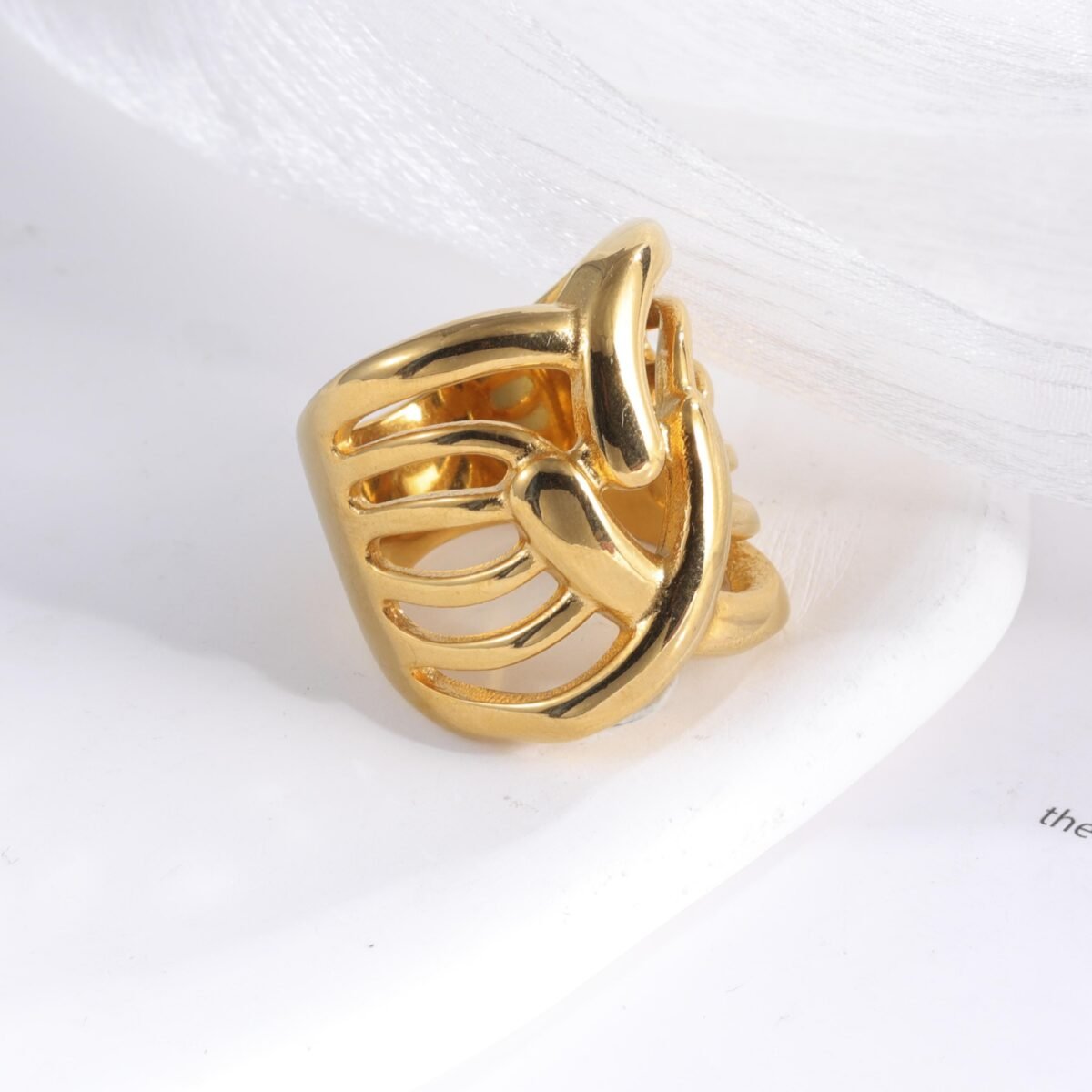 Creative Knitting Design 24k Gold-Plated Women's Stainless Steel Waterproof Ring丨G003167 - Image 3