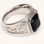Silver - Carved Square Color - Gem Ring - Retro and Trendy Jewelry | BL135GH - Image 3