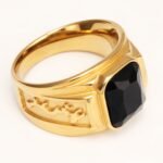 Gold - Carved Square Color - Gem Ring - Retro and Trendy Jewelry | BL135JHB- - Image 3