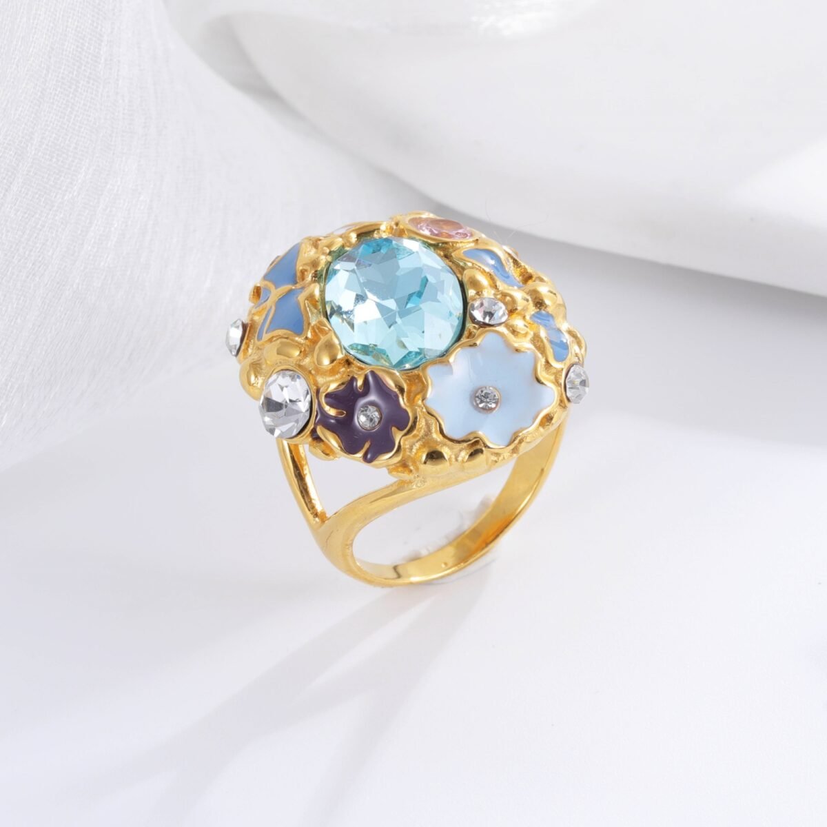 Colorful Gemstone Stainless Steel Ring with Floral Design Classic Fashion for Women | G004476 - Image 4