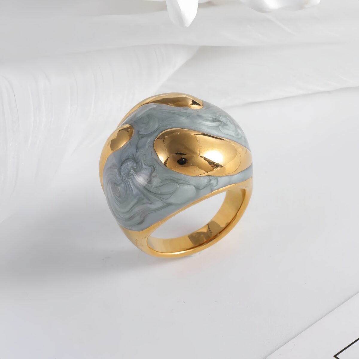 Colorful Marbled Resin Stainless Steel Ring with Gold Detail for Women | G004486 - Image 2