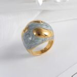 Colorful Marbled Resin Stainless Steel Ring with Gold Detail for Women | G004486 - Image 2