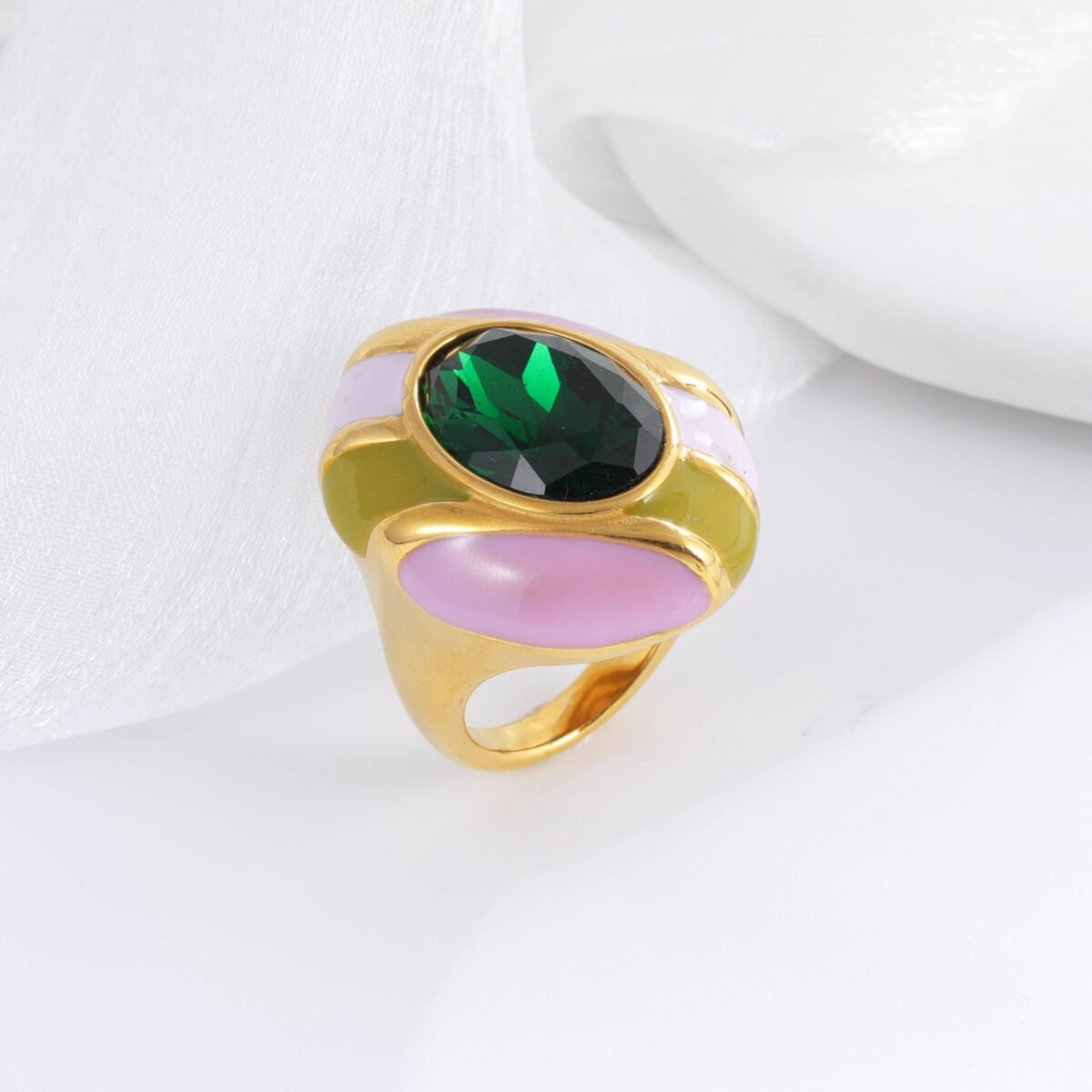 Fashionable Colored Gemstone Inlaid Resin Stainless Steel Women's Waterproof Ring丨G004462 - Image 3