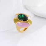 Fashionable Colored Gemstone Inlaid Resin Stainless Steel Women's Waterproof Ring丨G004462 - Image 3