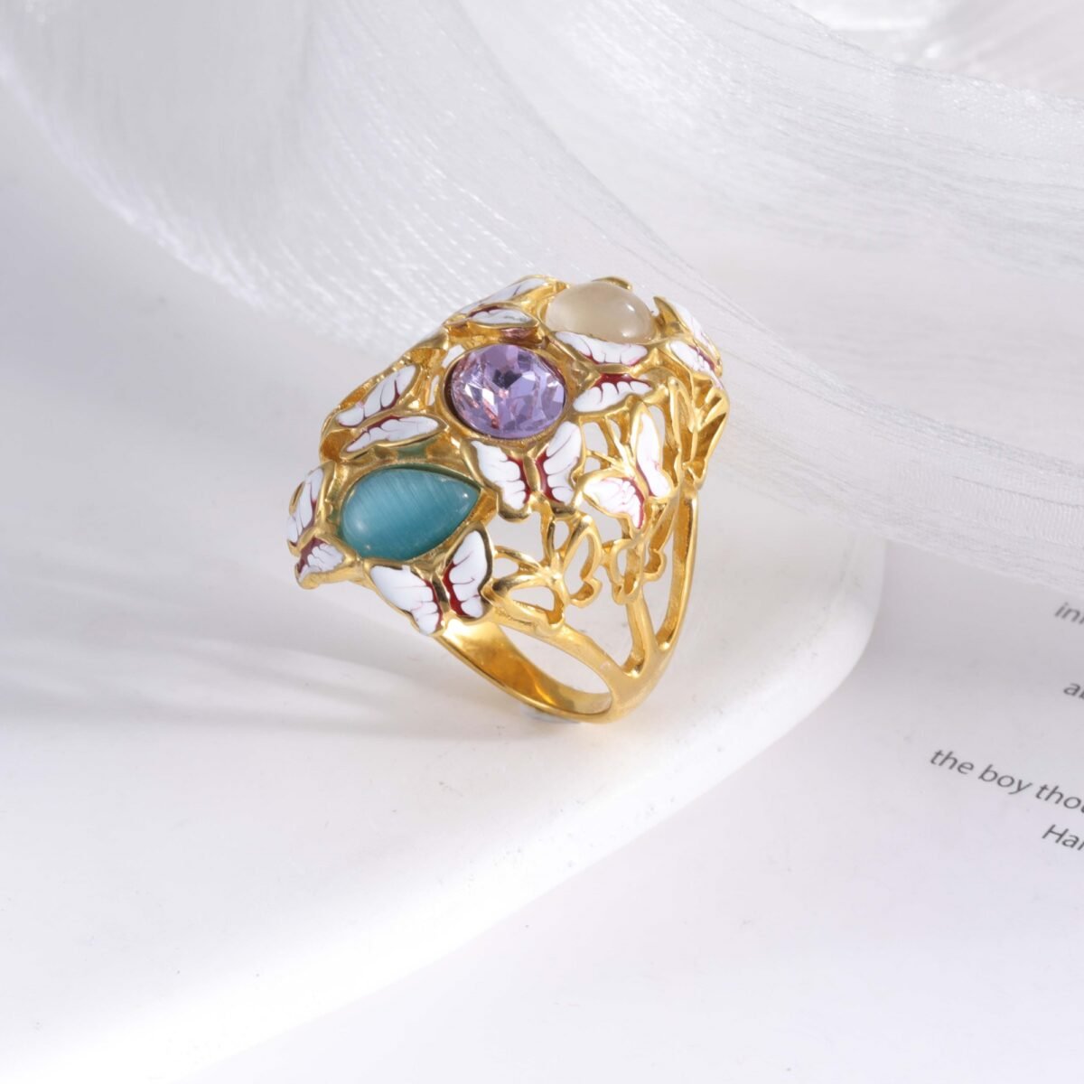 Creative Stainless Steel Gemstone Decorative Ring Women's Ring | G004474 - Image 4