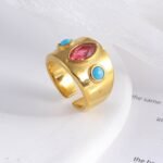 24K Gold-Plated Gem-Set Stainless Steel Unisex Waterproof Ring With Open Opening丨G003334 - Image 4