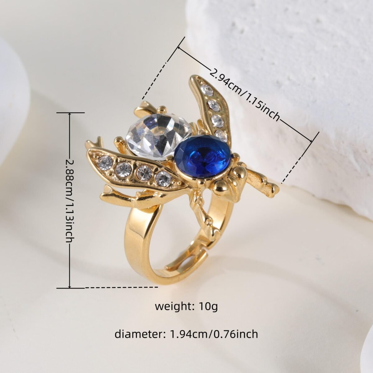 Luxury Gemstones Embellished With Cicada-Shaped Stainless Steel Women's Waterproof Ring丨K003673 - Image 5