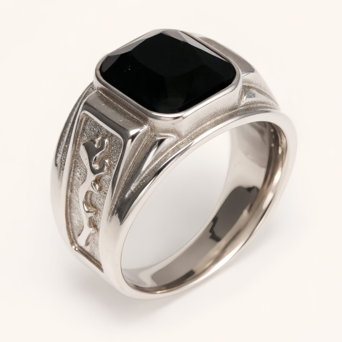 Silver - Carved Square Color - Gem Ring - Retro and Trendy Jewelry | BL135GH - Image 2