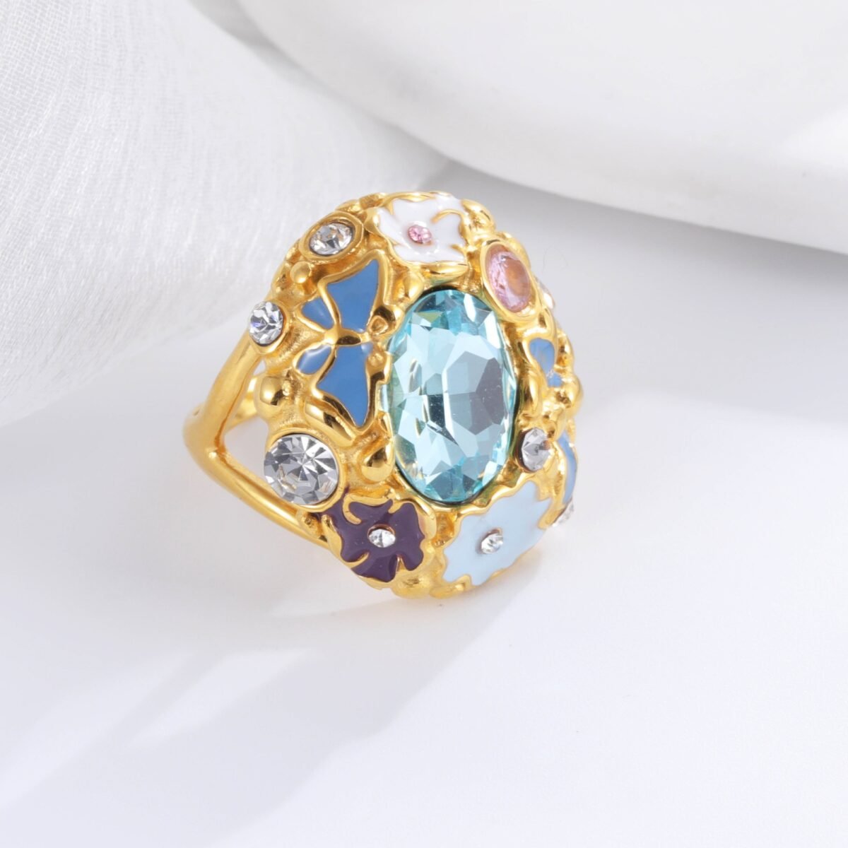 Colorful Gemstone Stainless Steel Ring with Floral Design Classic Fashion for Women | G004476 - Image 5