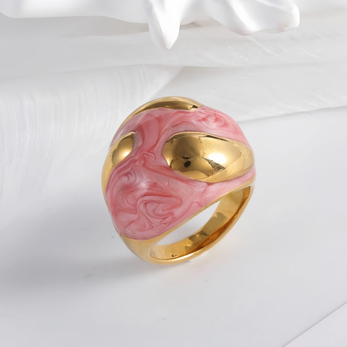 Colorful Marbled Resin Stainless Steel Ring with Gold Detail for Women | G004486 - Image 5