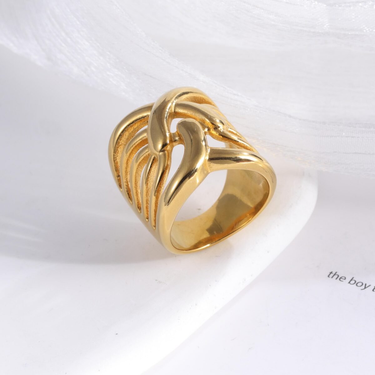 Creative Knitting Design 24k Gold-Plated Women's Stainless Steel Waterproof Ring丨G003167 - Image 4