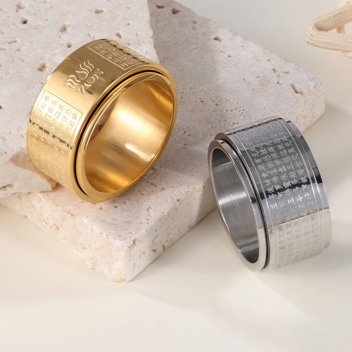 China Buddhist Heart Sutra Rotatable Stainless Steel Universal Ring For Men And Women丨F-1-154 - Image 1