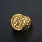 24-K Gold-Plated Retro Boat Anchor Design Signet Men's Stainless Steel Waterproof Ring丨DZ1168G - Image 2