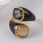 24K Gold-Plated Stainless Steel Square Gemstone Minimalist Luxury Women's Ring - Image 5