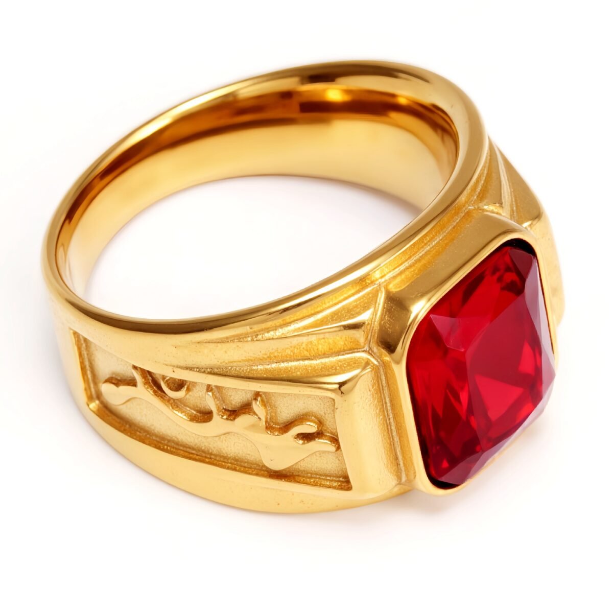 Gold - Carved Square Color - Gem Ring - Retro and Trendy Jewelry | BL135JHB- - Image 8