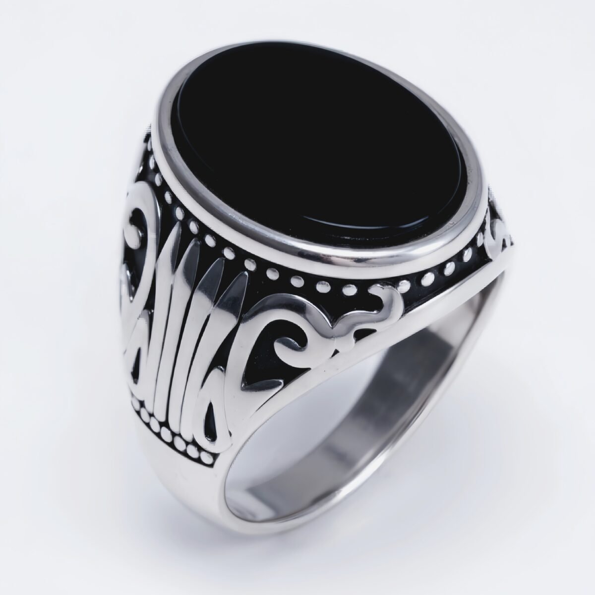 Silver - Inlaid Gemstone Carved Ring - Retro and Trendy Jewelry | K00680GH - Image 6