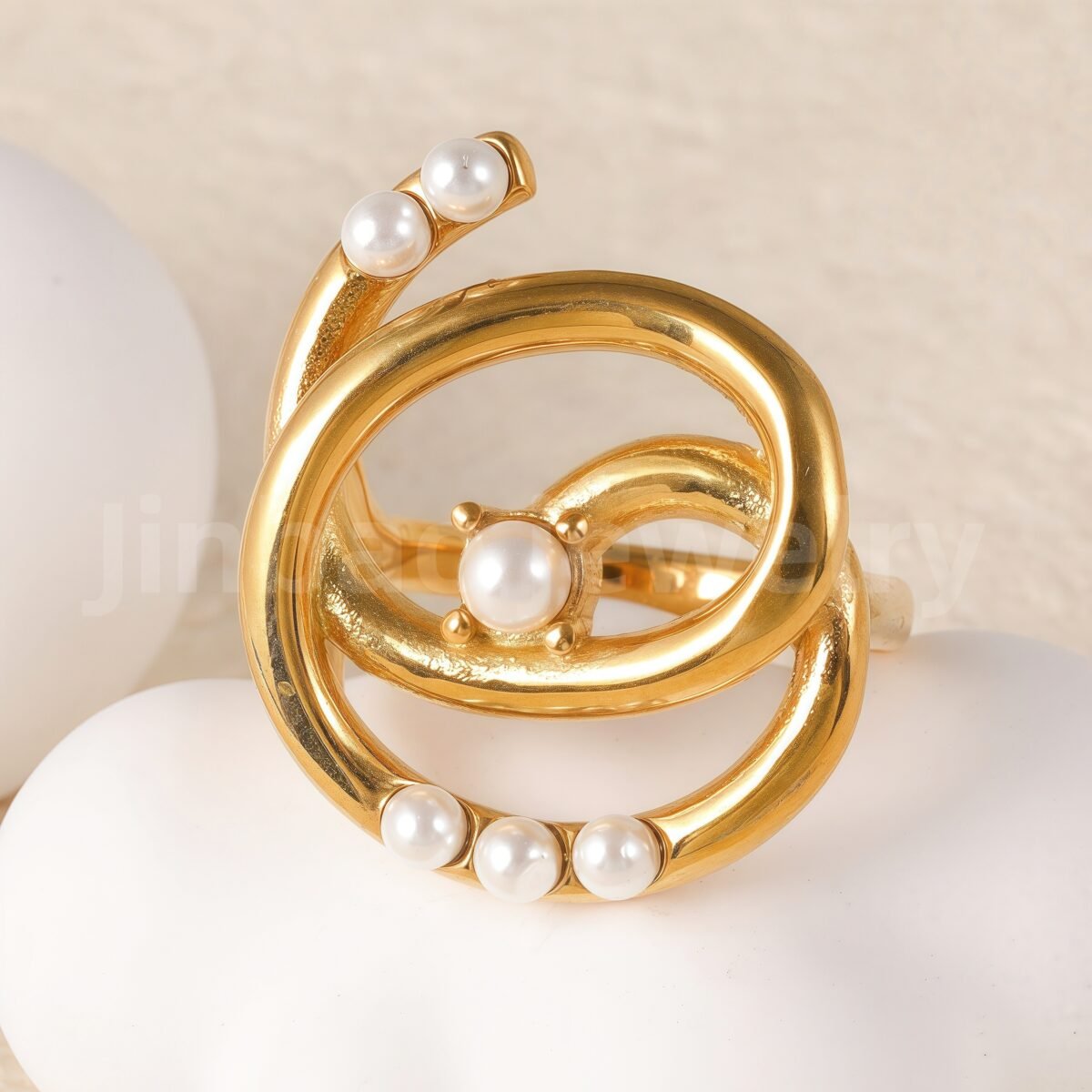 24K Gold-Plating Stainless Steel Adjustable Open Fashion Retro Women's Waterproof Ring - Image 18