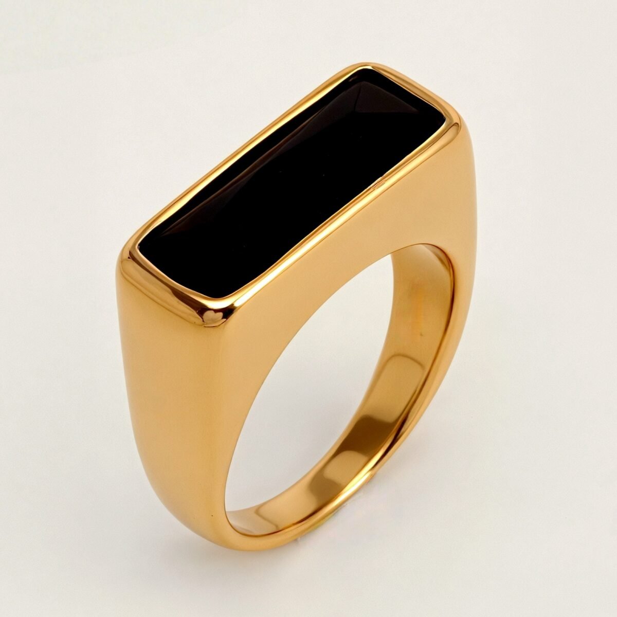 Gold - Inlaid Rectangular Gem Ring - Minimalist and Stylish Jewelry | K003723 - Image 2