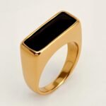 Gold - Inlaid Rectangular Gem Ring - Minimalist and Stylish Jewelry | K003723 - Image 2