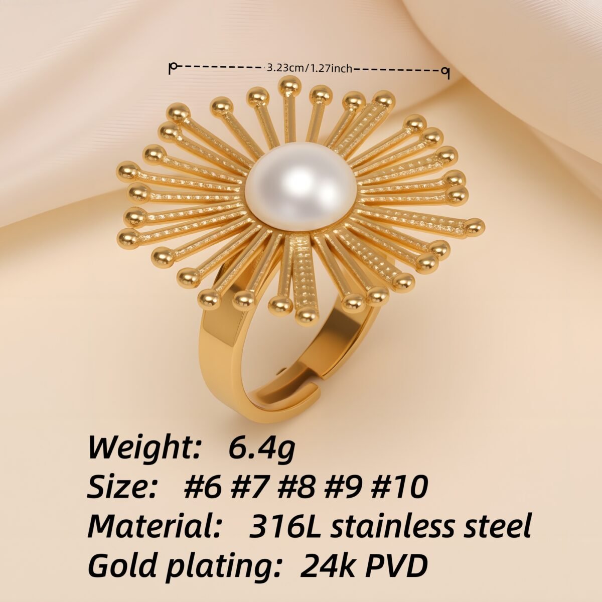 Retro Metal Sunflower Pearl - Inlaid Ring - Trendy Women's Exquisite Accessory | G006430J - Image 4