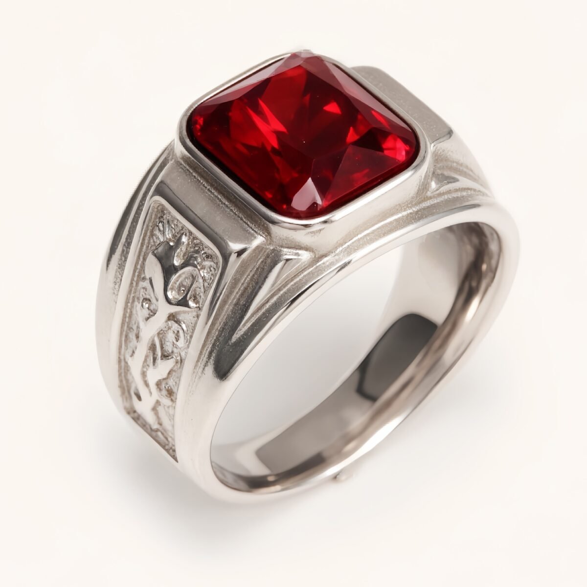 Silver - Carved Square Color - Gem Ring - Retro and Trendy Jewelry | BL135GH - Image 8