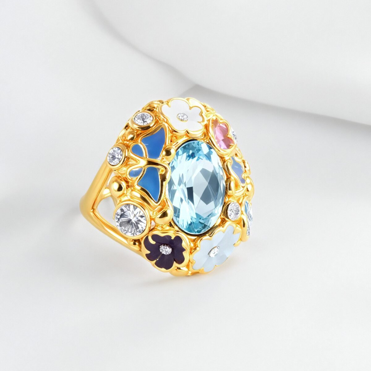 Colorful Gemstone Stainless Steel Ring with Floral Design Classic Fashion for Women | G004476 - Image 9