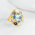 Colorful Gemstone Stainless Steel Ring with Floral Design Classic Fashion for Women | G004476 - Image 9