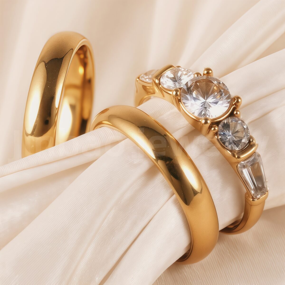 24K Gold-Plating Stainless Steel Luxury Crystal Wedding Waterproof Ring - Image 11