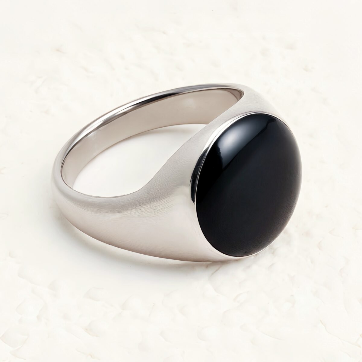 Minimalist Oval Black Gem Silver Ring, Classic Unisex Band | DZ125 - Image 2