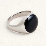 Minimalist Oval Black Gem Silver Ring, Classic Unisex Band | DZ125 - Image 2