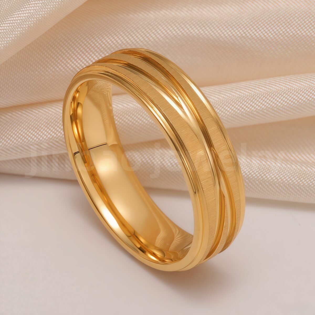 24K Gold-Plating Stainless Steel Minimalist Textured Trendy Men's Waterproof Ring  6MM - Image 7