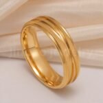 24K Gold-Plating Stainless Steel Minimalist Textured Trendy Men's Waterproof Ring  6MM - Image 7