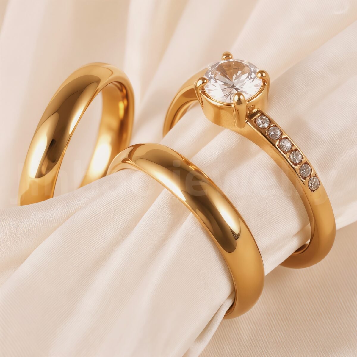 24K Gold-Plating Stainless Steel Luxury Crystal Wedding Waterproof Ring - Image 13