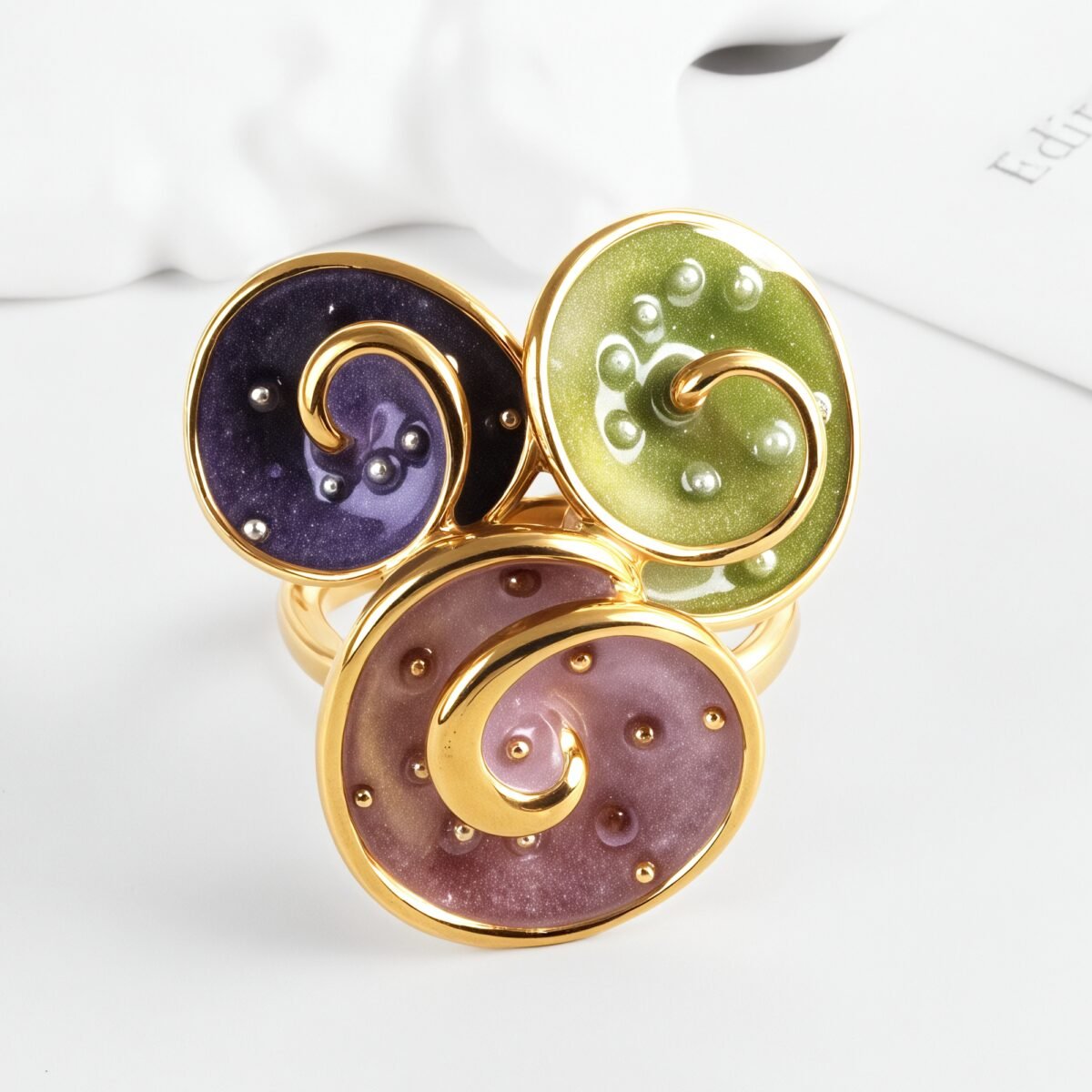 Creative Leaf Design Epoxy Resin Stainless Steel Women's Ring - Image 8