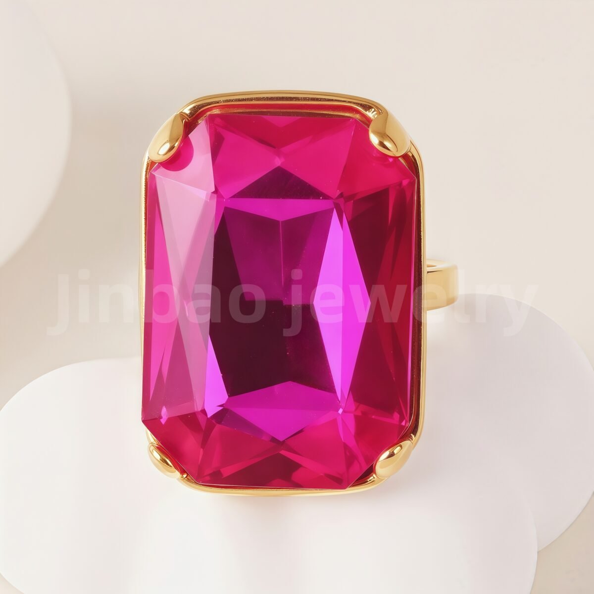 24-K Gold-Plated Stainless Steel Women's Waterproof Ring Set With Square Gems丨K002810 - Image 9