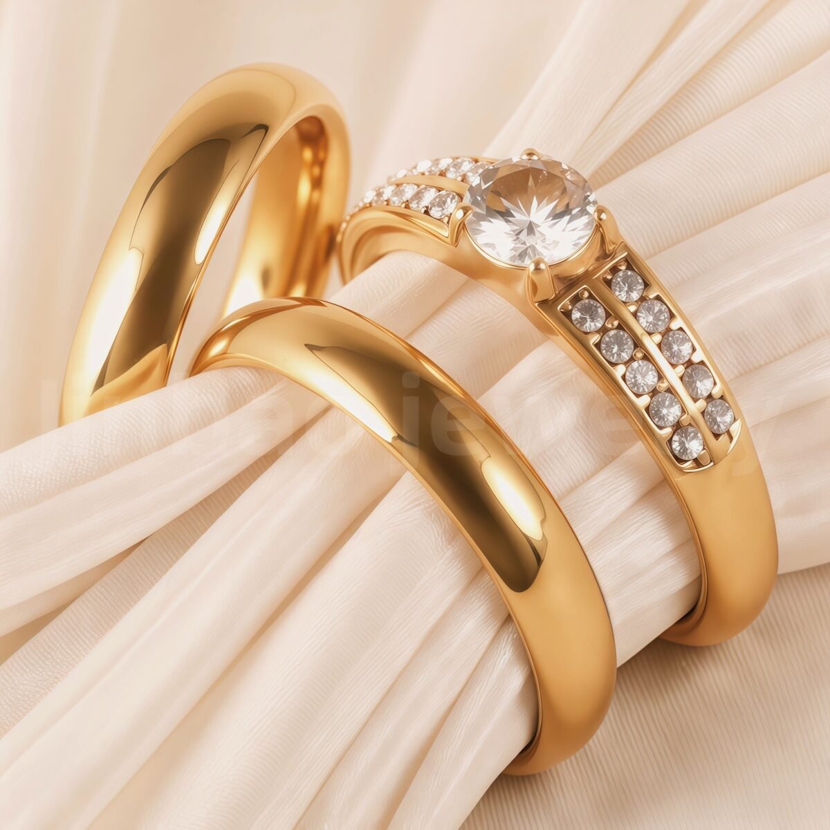 24K Gold-Plating Stainless Steel Luxury Crystal Wedding Waterproof Ring - Image 9