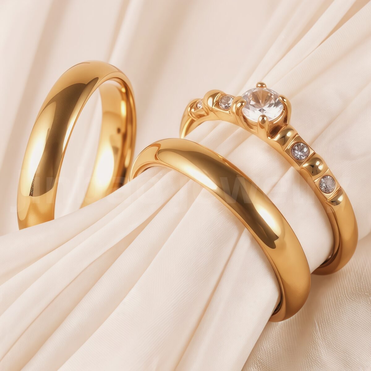 24K Gold-Plating Stainless Steel Luxury Crystal Wedding Waterproof Ring - Image 19