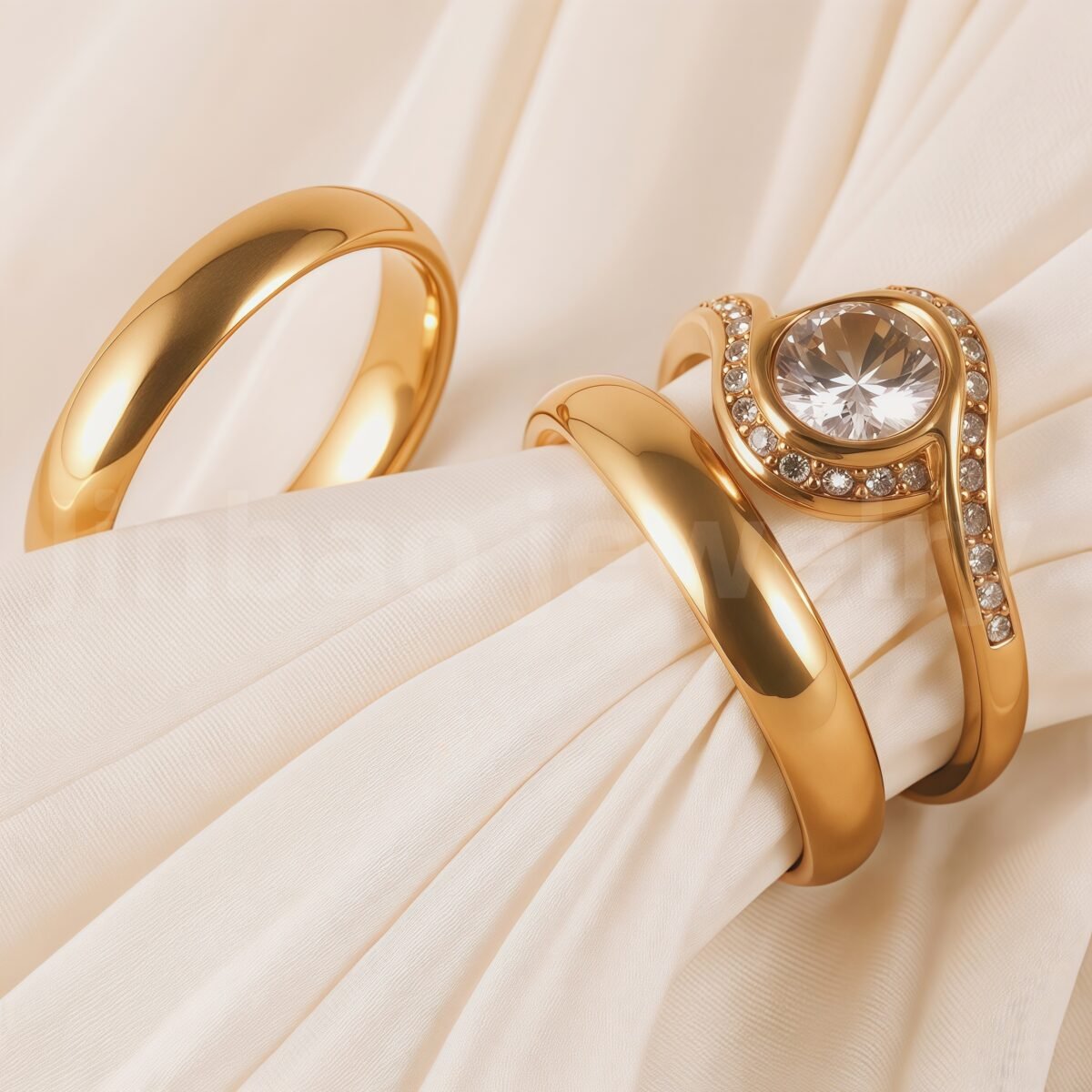 24K Gold-Plating Stainless Steel Luxury Crystal Wedding Waterproof Ring - Image 3