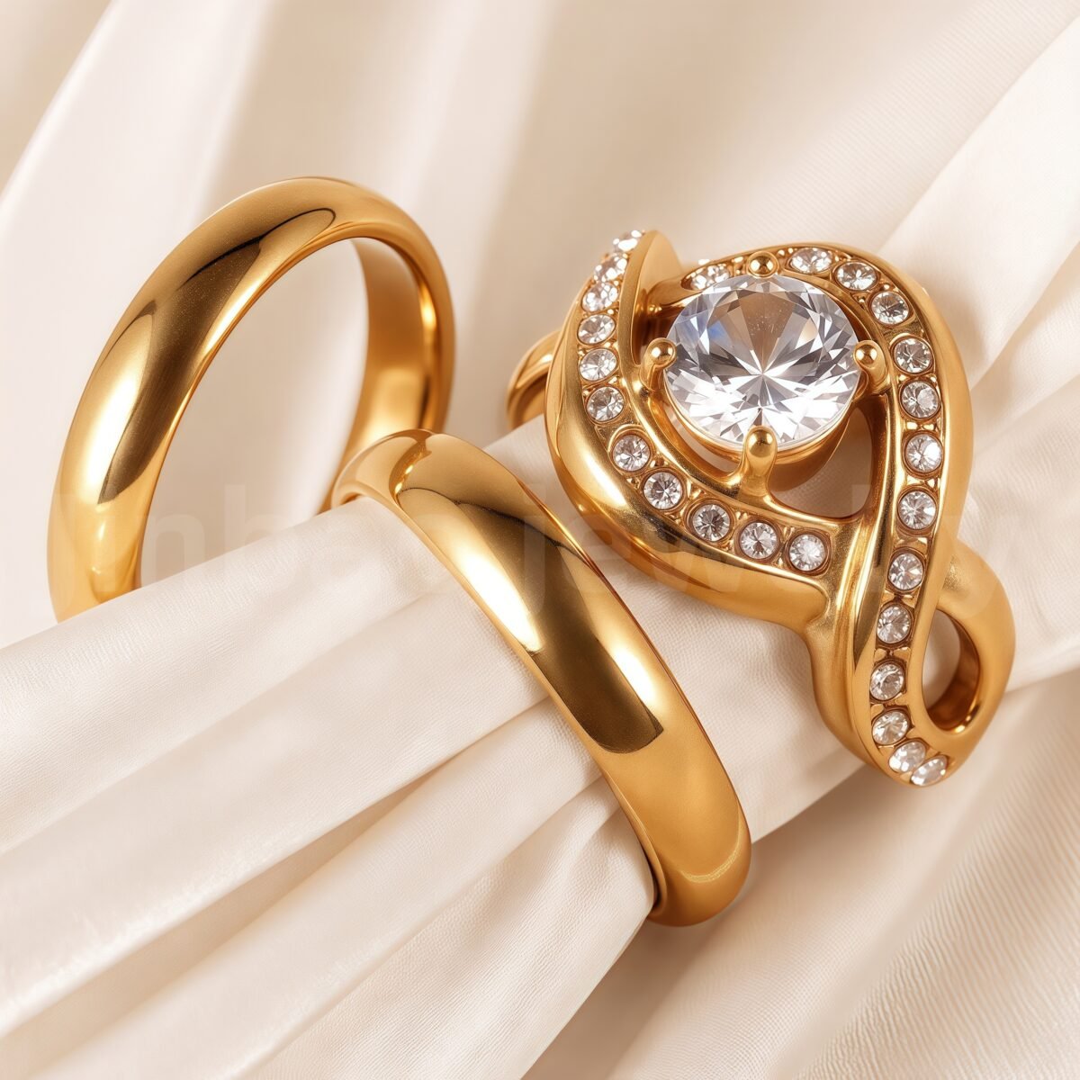 24K Gold-Plating Stainless Steel Luxury Crystal Wedding Waterproof Ring - Image 5