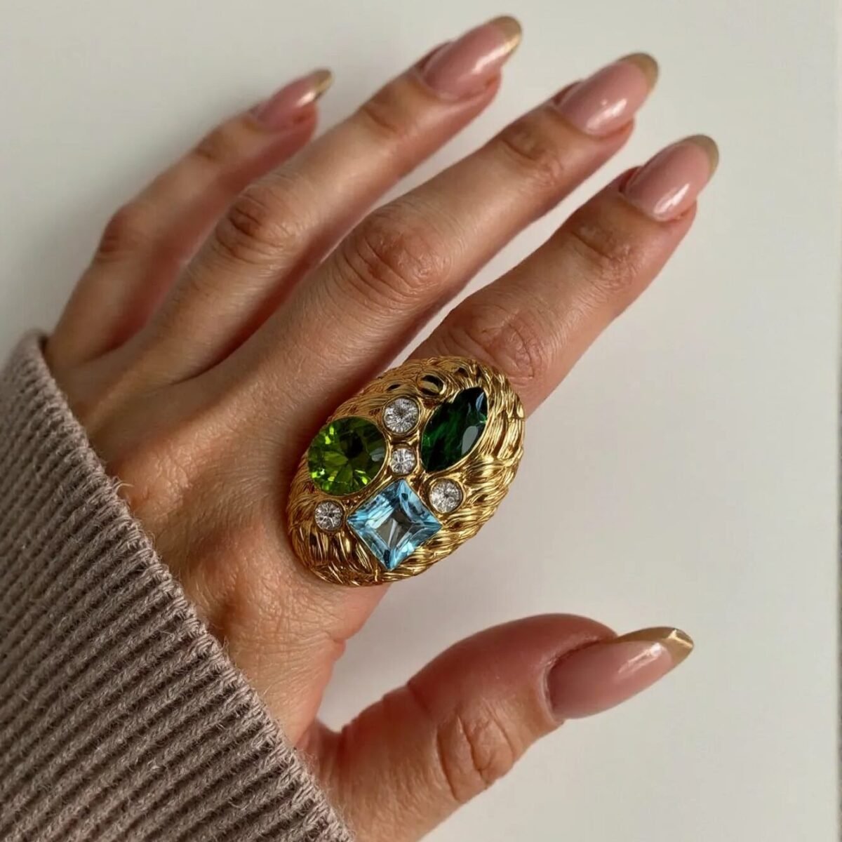 Stylish Embossed Colorful Gemstone Stainless Steel Ring for Women | G004467 - Image 2