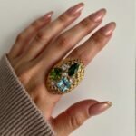 Stylish Embossed Colorful Gemstone Stainless Steel Ring for Women | G004467 - Image 2