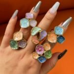 24K Gold PVD Stainless Steel Titanium Colorful Flower Women's Ring