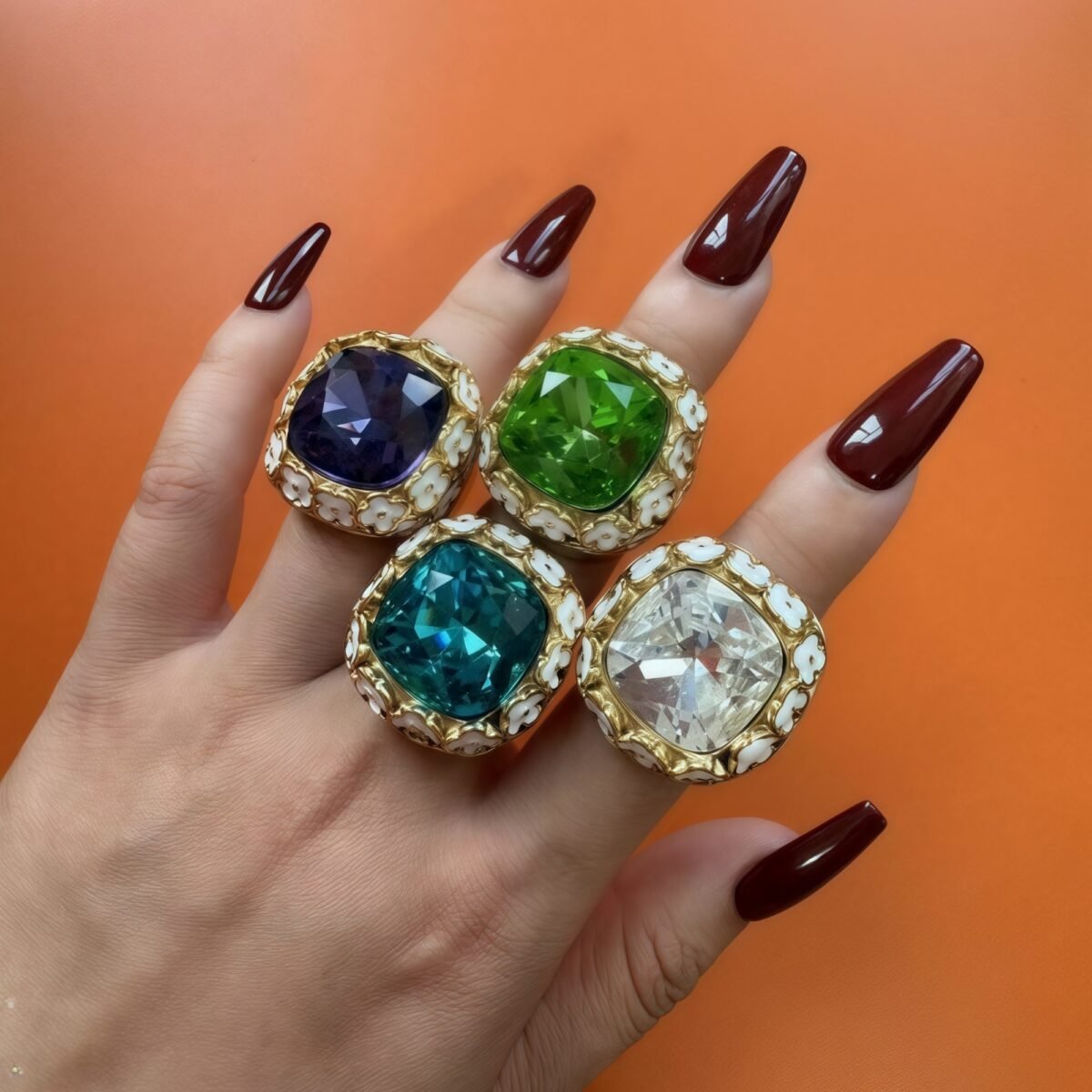 Vintage Inspired Flower Border Stainless Steel Gemstone Ring Women Ring | G004468 - Image 2