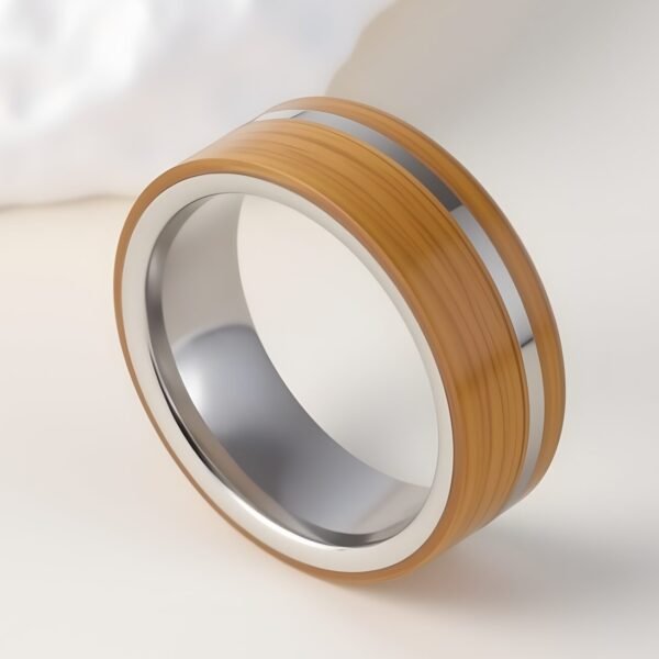 Wood Grain Inlaid Resin Stainless Steel Men's Ring丨P00123