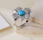 Vintage Flower Design Pearl Natural Stone Embellished Stainless Steel Adjustable Women's Ring | G005542 - Image 5