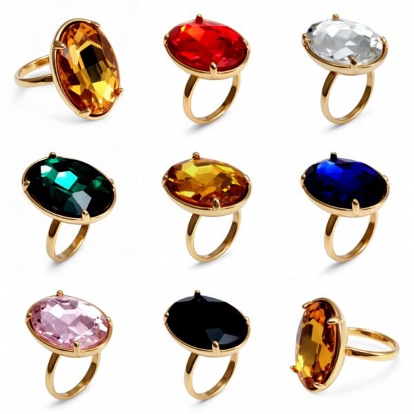 Gold - Inlaid Multicolored Oval Gemstone Ring - Stylish and Personalized Jewelry | N001646JLV
