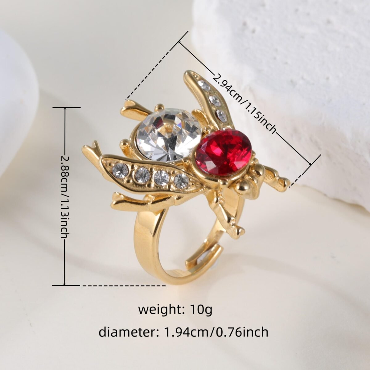 Luxury Gemstones Embellished With Cicada-Shaped Stainless Steel Women's Waterproof Ring丨K003673 - Image 3