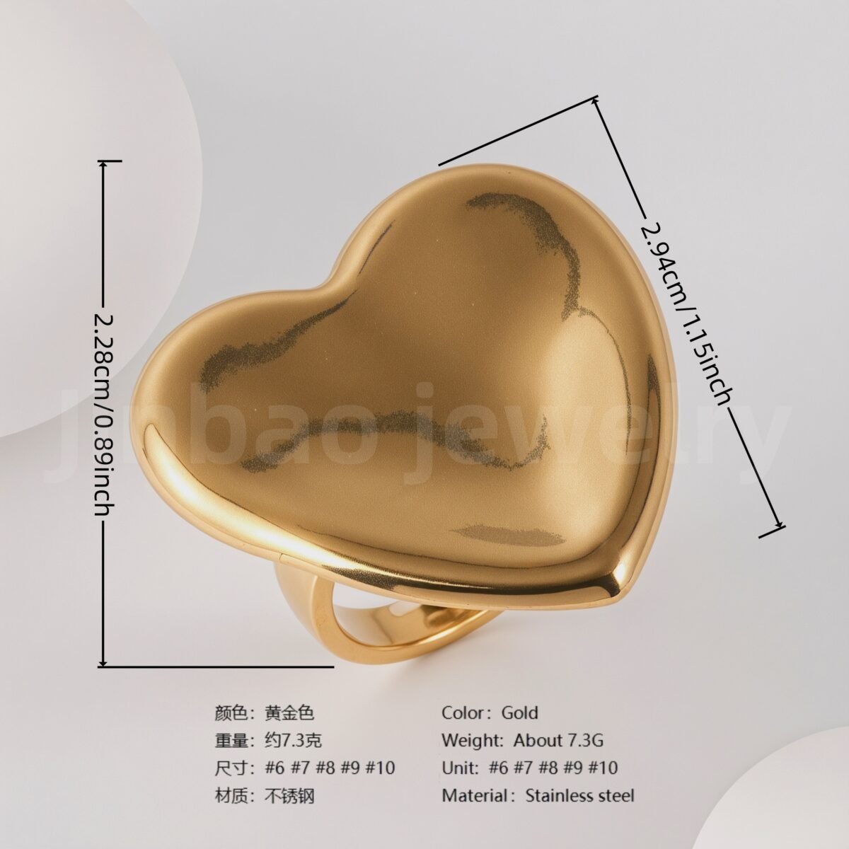 24K Gold-Plated Stainless Steel Heart Design Unique Women's Ring - Image 6